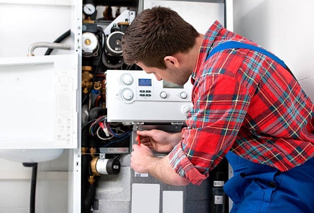 a man in a red shirt and overall overall overalls and overalls, a