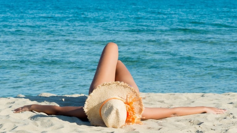 the girl rest in white sand beaches