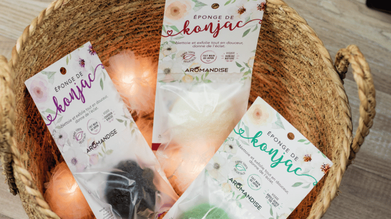 Éponge de konjac Aromandise, packaging conçu par Marion Guizzardi, directrice artistique, Montpellier.