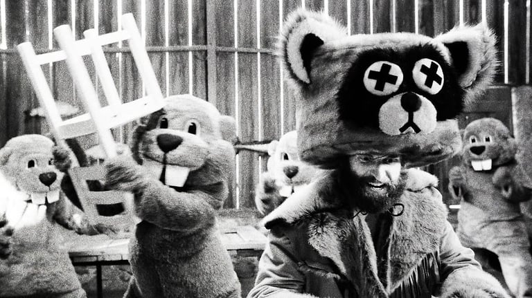 A screenshot from the film Hundreds of Beavers