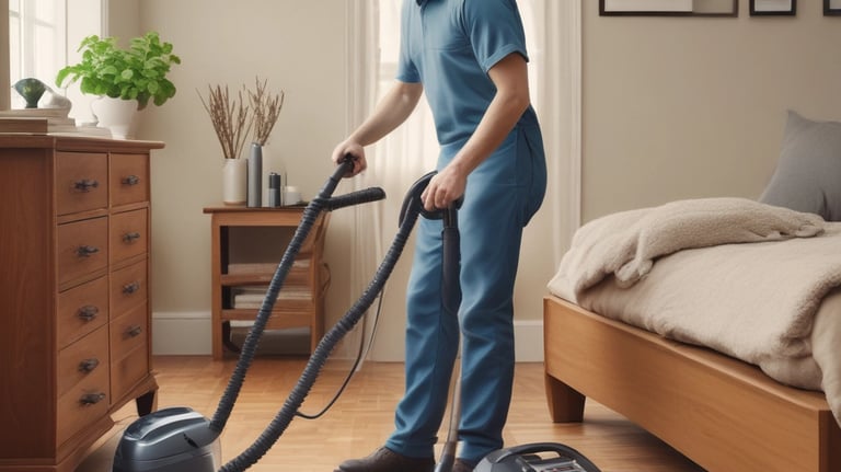 A dry cleaning shop named 'HLP Cleaners' is located on a dimly lit street. The store has a prominent sign above the entrance, and its windows are illuminated with a warm yellow light. A sign on the door lists services such as dry cleaning, laundry, and suede & leather cleaning. The building exterior is simple with a combination of dark tiles and light-colored upper walls. The entrance is flanked by two closed doors, likely of neighboring establishments.