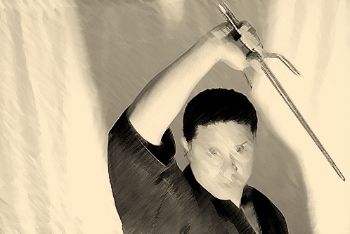 Kobudo practice with traditional Okinawan weapons in martial arts dojo
