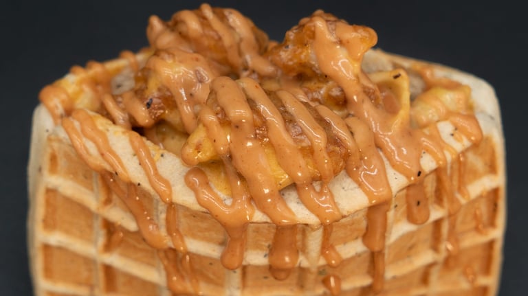 mac and cheese chicken stuffed waffle