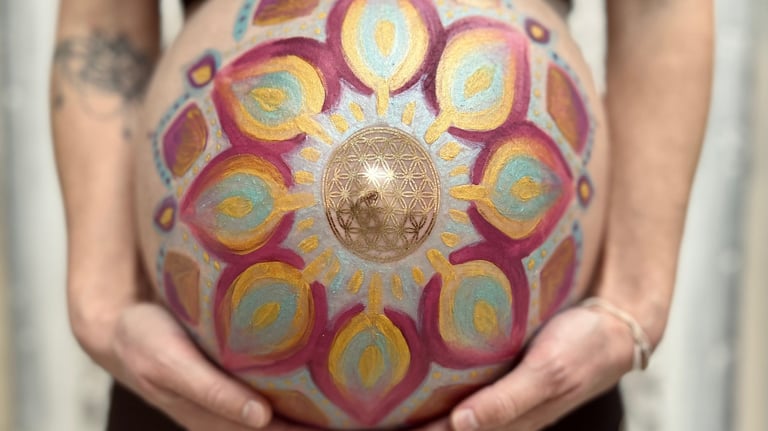 Carmela Martello Bauchmalerei und Geburtskerzen heilige Rituale