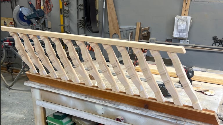 Photo of new carpentry to build a stair rail