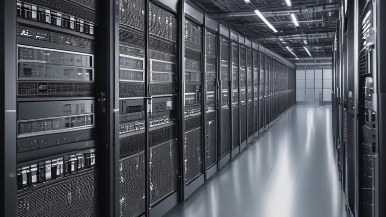 A hand is holding a smartphone displaying a website with the header 'LE SOLUZIONI'. The smartphone screen shows a section with an image of a person and text underneath. The background is a wooden table surface.