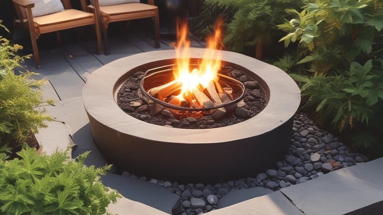 Decorated outdoor space with seasonal lights and hardscape features