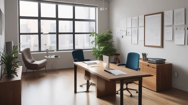 a desk with a desk and a chair