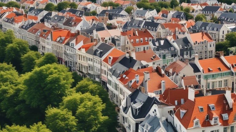 a cityscape of a city with many houses and trees