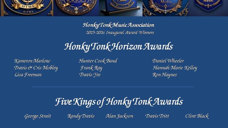 Honky Tonk Music Association Horizon Award and five kinhs of Honky Tonk 