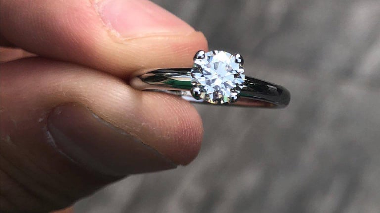 Anillo de Compromiso Solitario Oro Blanco 14k, Diamante GIA