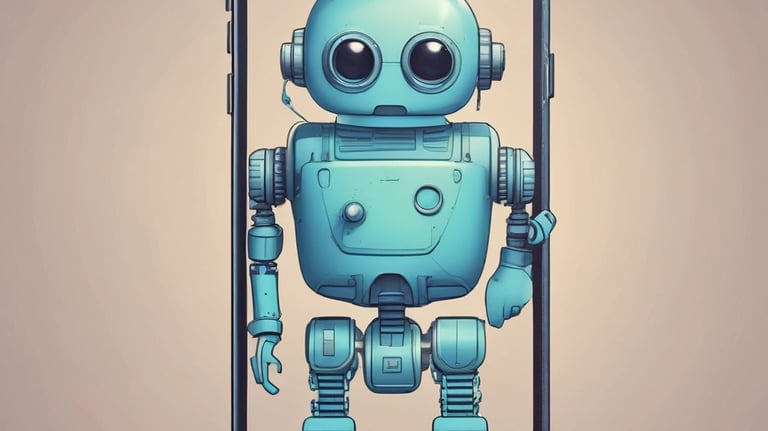 A digital illustration featuring a smartphone floating above a hexagonal platform, with gears and digital elements surrounding it. The screen displays a chatbot interface with various colored speech bubbles. The background is a solid light blue, emphasizing the technological theme. The text 'chatGPT' is displayed in 3D lettering on the right side.