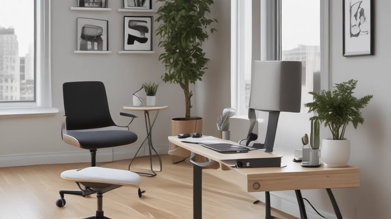 Close-up of stylish desk setup with laptop and plants
