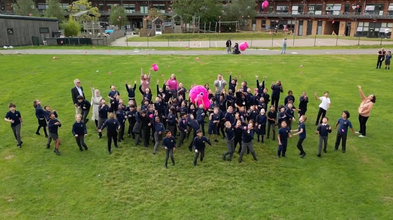 Drone videography still of Octopus Energy and Gen C school session