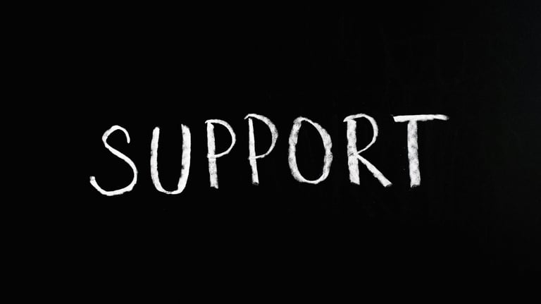 la palabra support sobre fondo negro