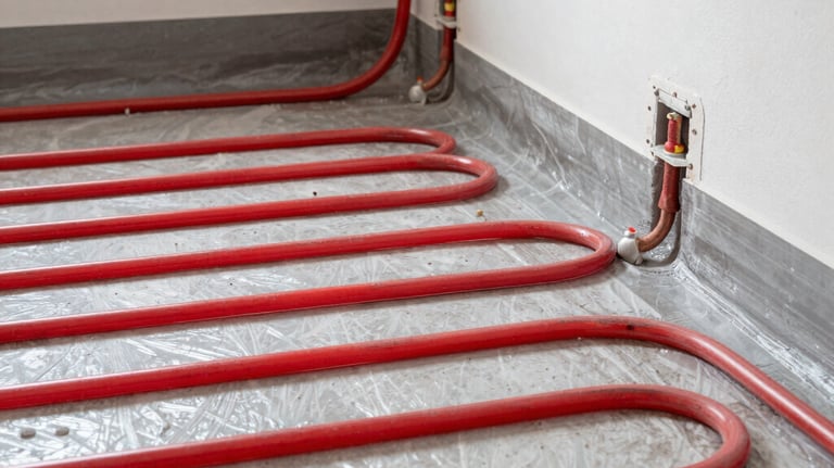 Technician installing radiant heating system in a modern home