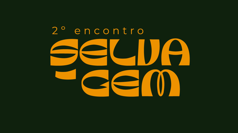 Minimalist graphic with yellow stylized text reading 2 encontro Selva Gem on a dark green background.