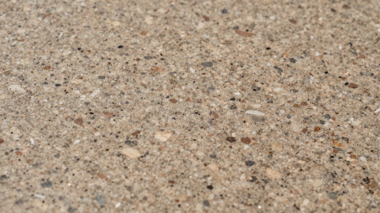 A macro shot of a warm taupe granite surface with soft flecks of cream and muted brown, showing a honed finish that suggests professional reliability and natural beauty.