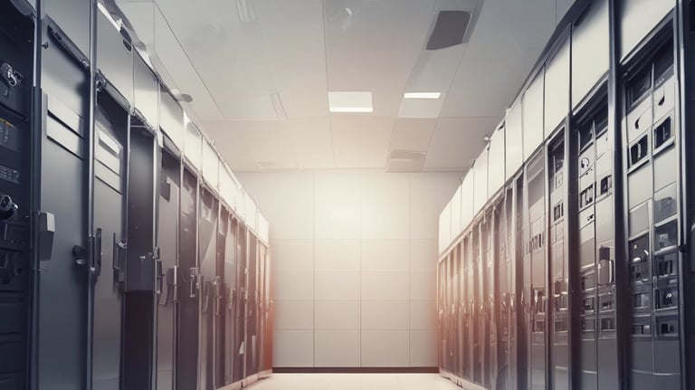 Security camera mounted on a building exterior overlooking a parking lot