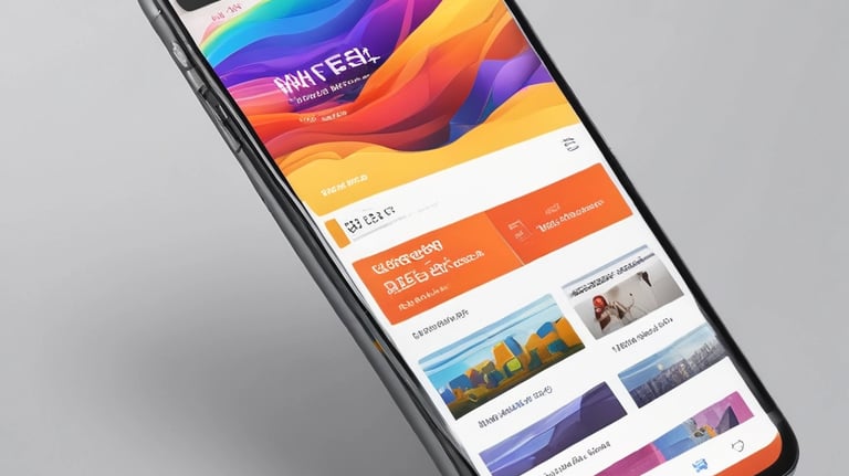 A sleek mobile phone displaying a vibrant personal brand website