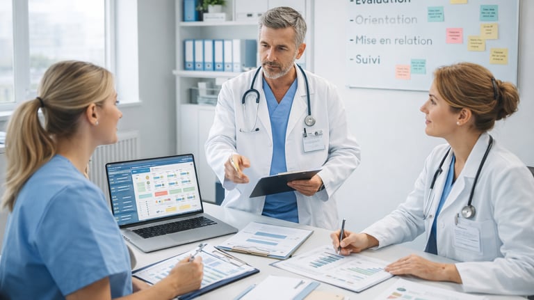 Une équipe médicale professionnelle collabore à l'élaboration des plans de soins des patients.