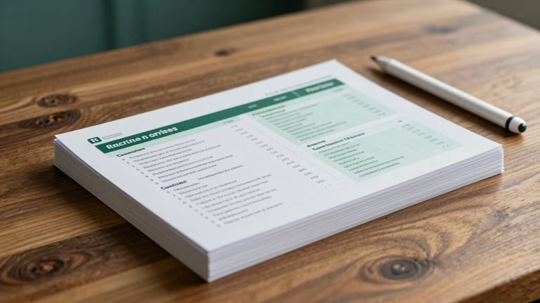 A stack of professional printed nutrition guides and a digital stylus on a wooden table in a Latin American / Spanish studio, styled with soft mint and dark forest green elements.