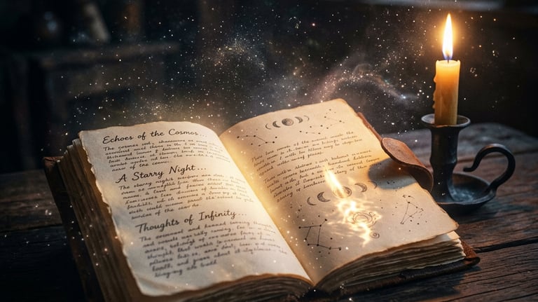 glowing open journal with candlelight