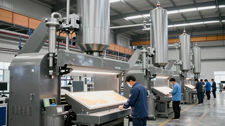 Henry reviewing product samples carefully in a bright warehouse.