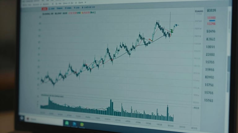 Close-up of a high-resolution trading monitor displaying clean, professional price action charts with a muted teal and slate blue color palette.