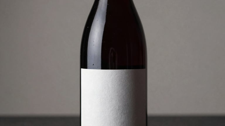 Elegant studio photography of a premium red wine bottle with a minimalist label, placed on a dark surface with soft side lighting highlighting its silhouette.