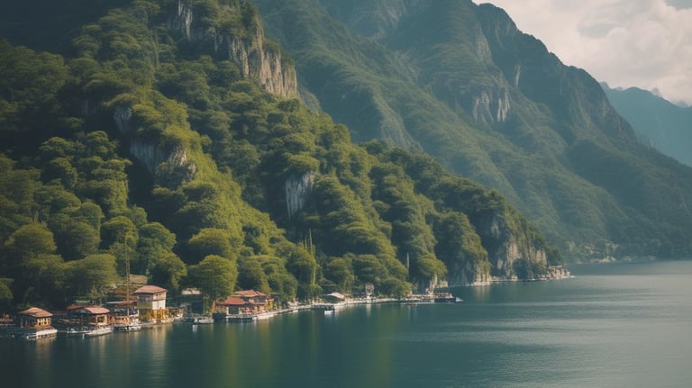 A scenic view of a popular Guatemalan travel destination with blue skies