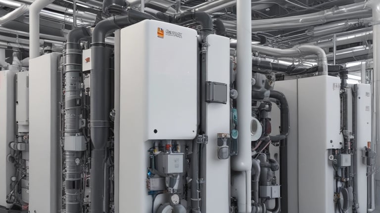 Engineers collaborating over detailed energy system blueprints