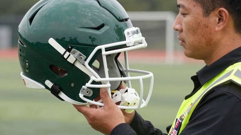 X-ray of a football helmet on white background