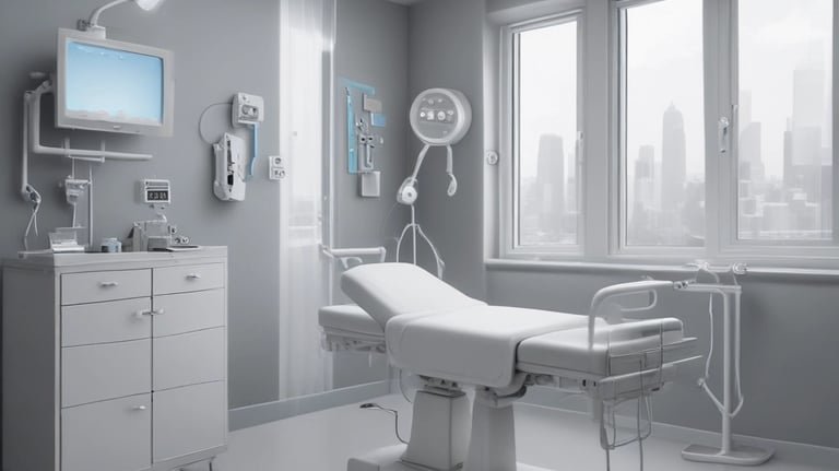 Sterile minor surgery setting with light grey accents,