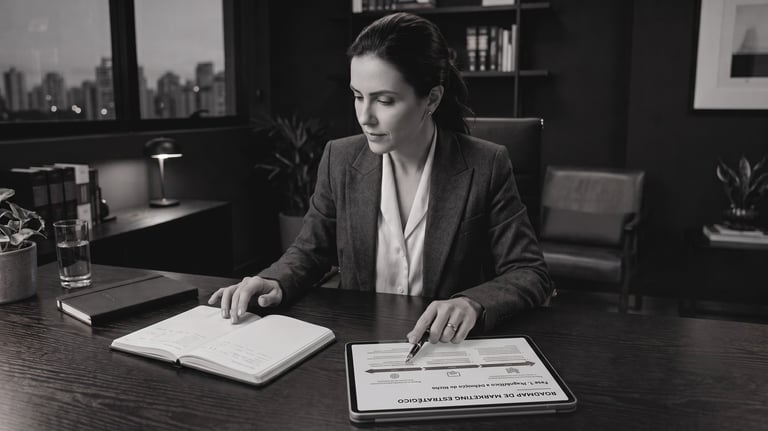Advogada analisando o Plano de Ação do escritório