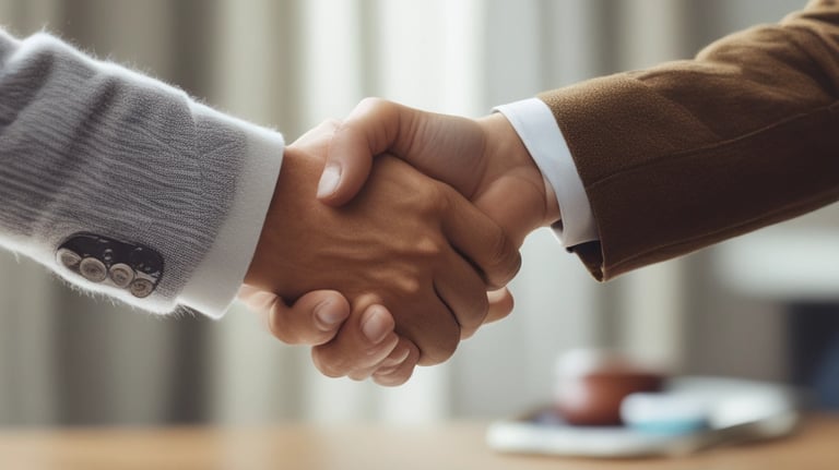 Two professionals shaking hands over a successful influencer deal