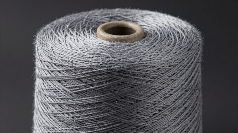 Detailed shot of Kota yarn, showcasing its unique texture and the precision of the weave, on a dark professional background (#1A202C).