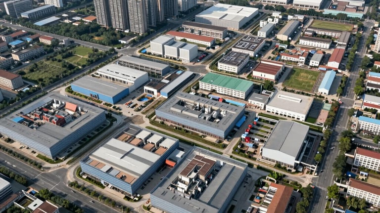 Aerial view of a growing industrial development area in Southeast Asia, representing urban planning and legal compliance.