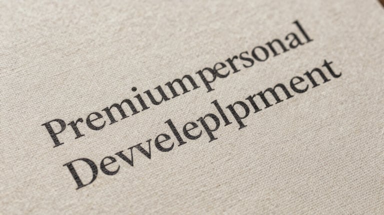 Macro shot of a high-end textured linen paper with minimalist typography, representing the attention to detail in premium personal development branding.