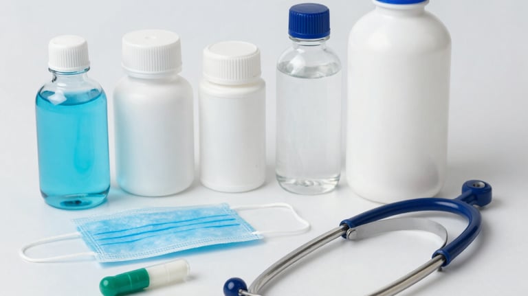 Close-up of hands handling medical devices and supplements during a workshop.