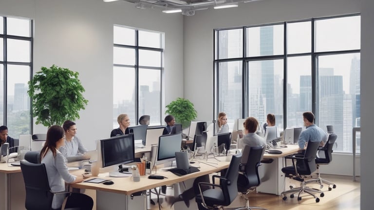 A small group engaged in a hands-on training session with laptops and charts.