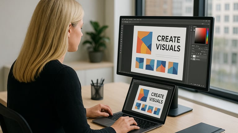Création de visuels et supports de communication sur ordinateur professionnel