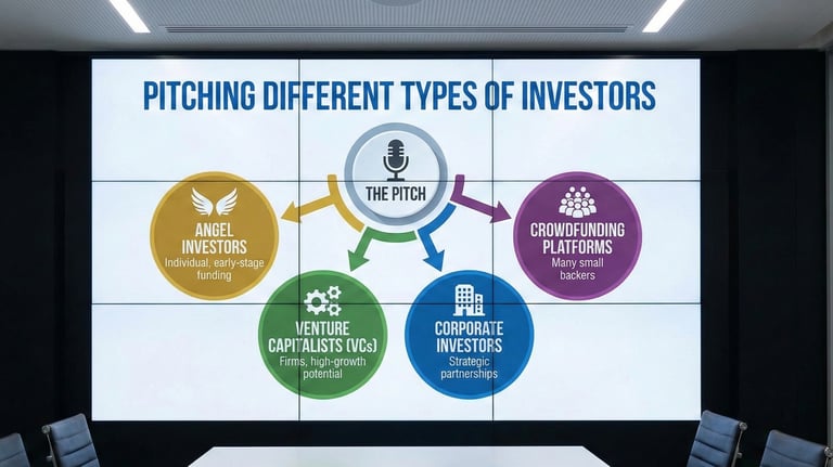 Pitching different types of investors infographic slide.