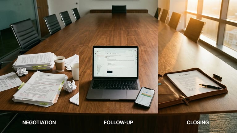 The stages of successful business negotiation and closing rounds.