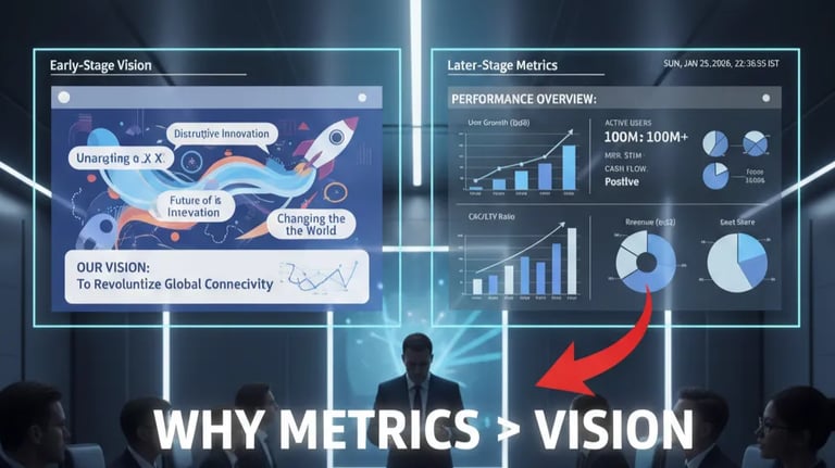 Why Later-Stage Decks Prioritize Metrics Over Vision