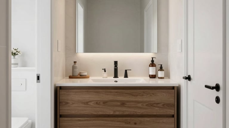 Stylish bathroom featuring modern fixtures and calming green accents