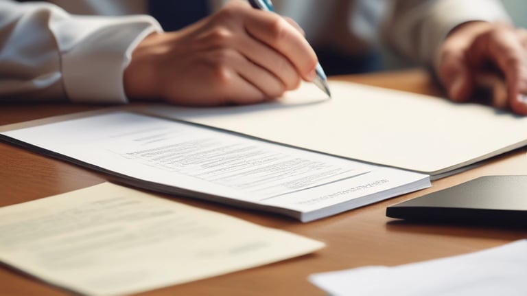 A close-up of a hand stamping a notary seal on a legal document.