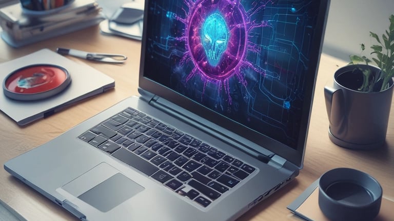 Close-up of a computer screen showing virus scan in progress