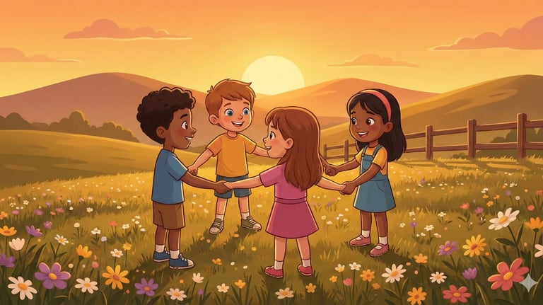 Young Children dancing in a field