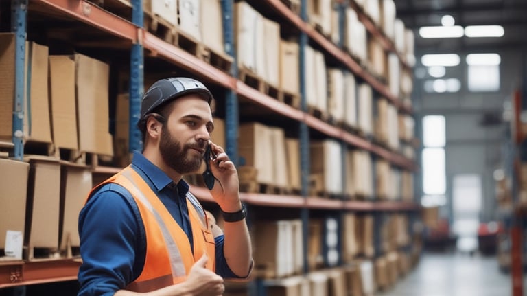 A warehouse worker carefully inspecting boxes of products ready for shipment